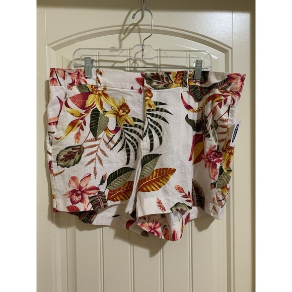 Old Navy Floral Tropical Everyday Short Mid Rise Linen Blend Size 16 Shorts NWT - Picture 1 of 2